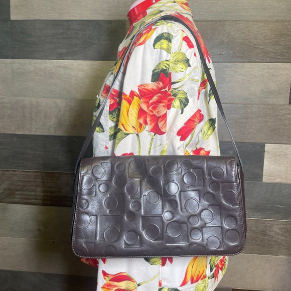 Anna Klein Brown Leather Purse Abstract Embossed Exterior - Picture 1 of 14